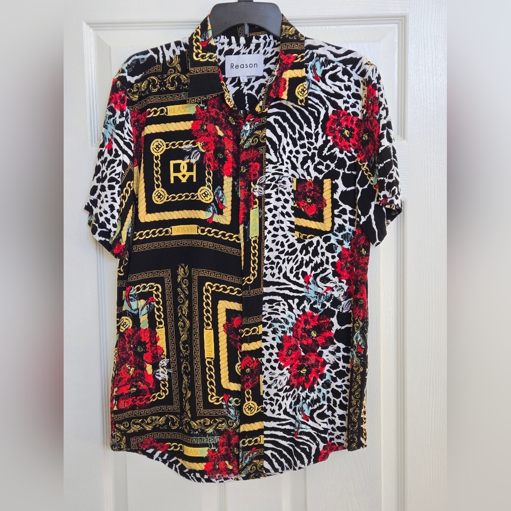 Reason Red and Black Colorful Casual Button Down Shirt